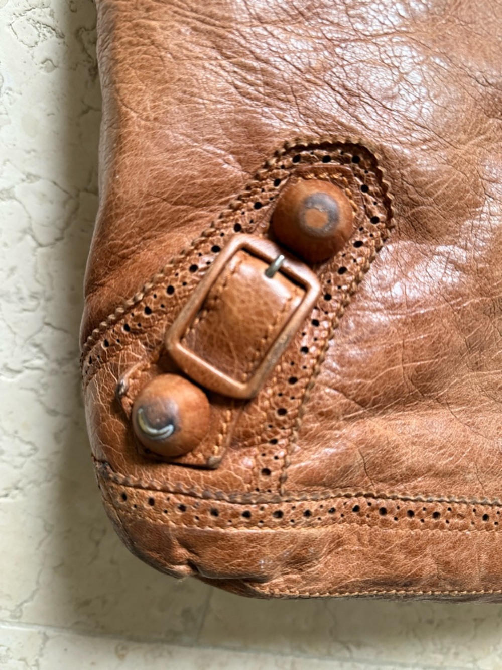 Balenciaga Vintage Motocross Brogue Day Hobo Bag, Brown Leather, FLAWS - Picture 15 of 16